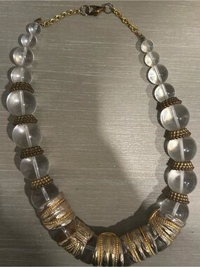 Gold Accent Clear Bead Statement Necklace